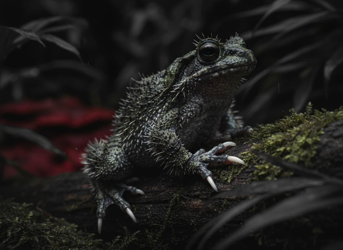 Una Trichobatrachus robustus con gli artigli ossei delle zampe posteriori in evidenza