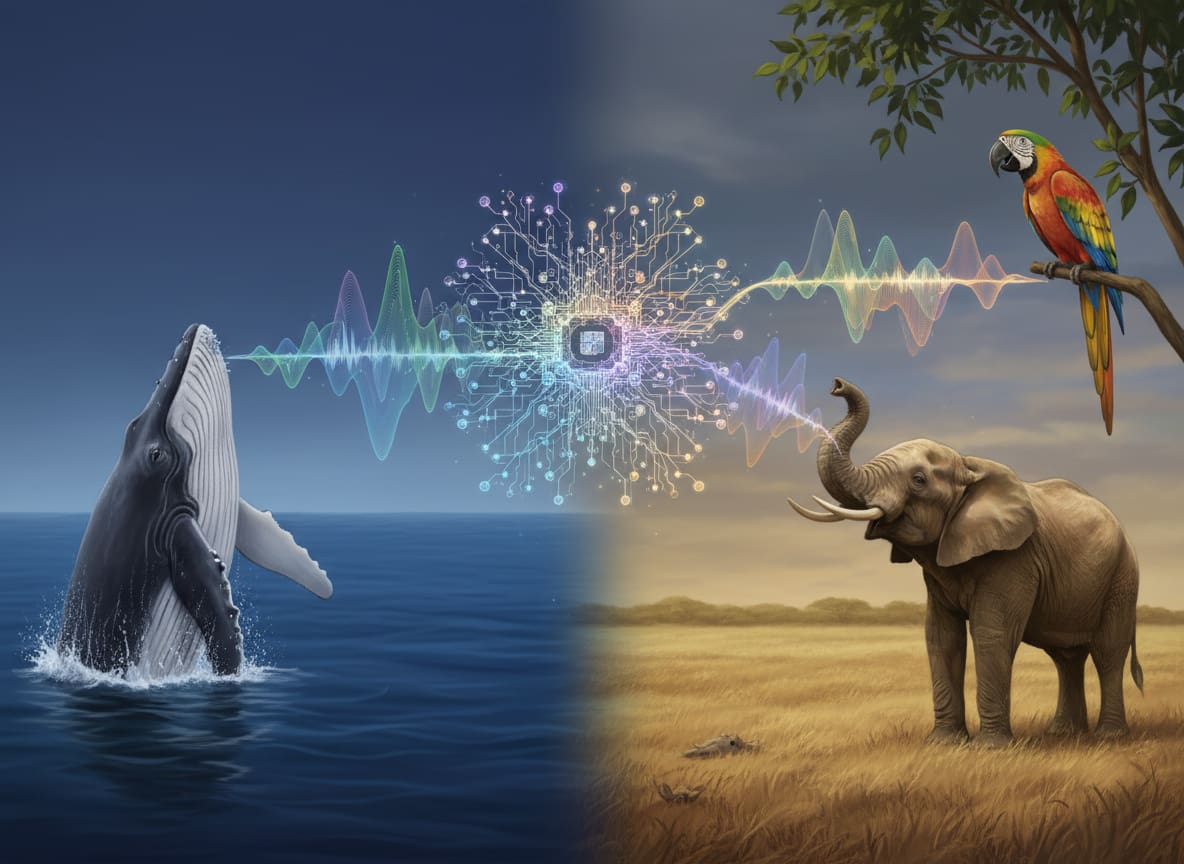 IA che analizza vocalizzazioni di balene, elefanti e uccelli