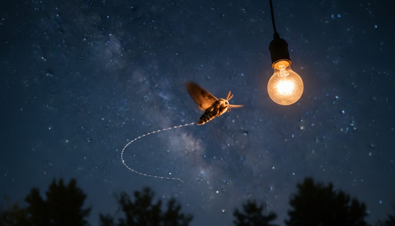 Falena disorientata dalla luce artificiale di una lampadina