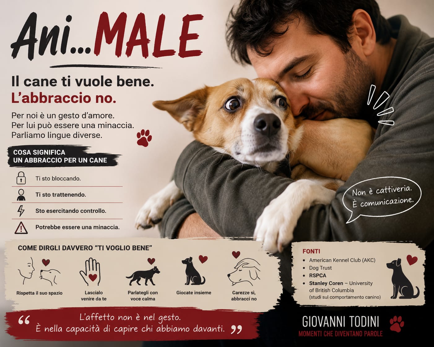 Ani… MALE – Il cane ti vuole bene. L’abbraccio no.