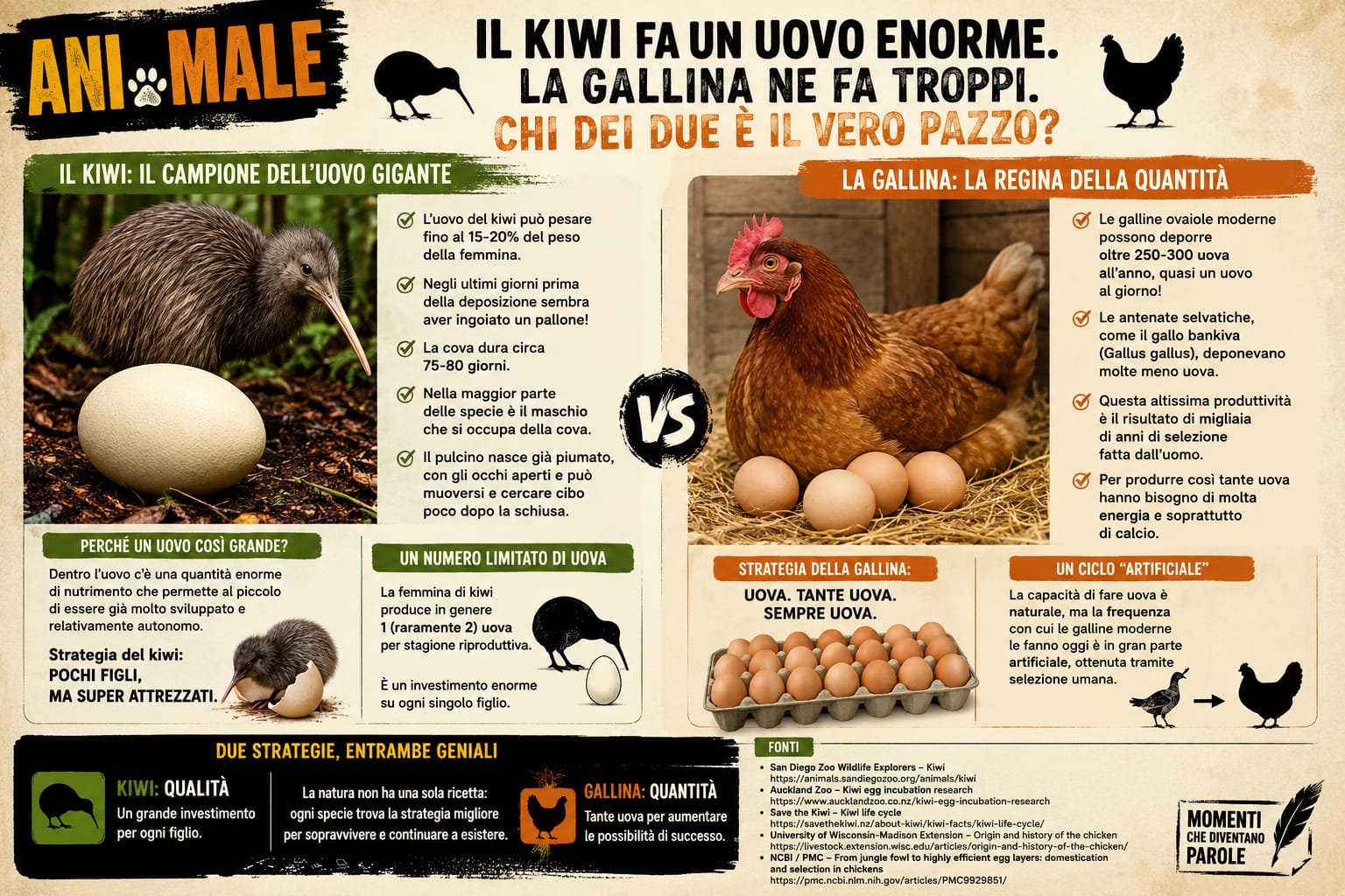ANI… MALE Il kiwi fa un uovo enorme. La gallina ne fa troppi. Chi dei due è il vero pazzo?