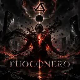 Copertina del singolo Fuoconero con figura centrale in fiamme nere, eclissi e Stella Nera nel cielo