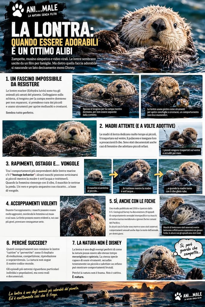 Lontra marina in acqua, immagine editoriale per ANI…MALE